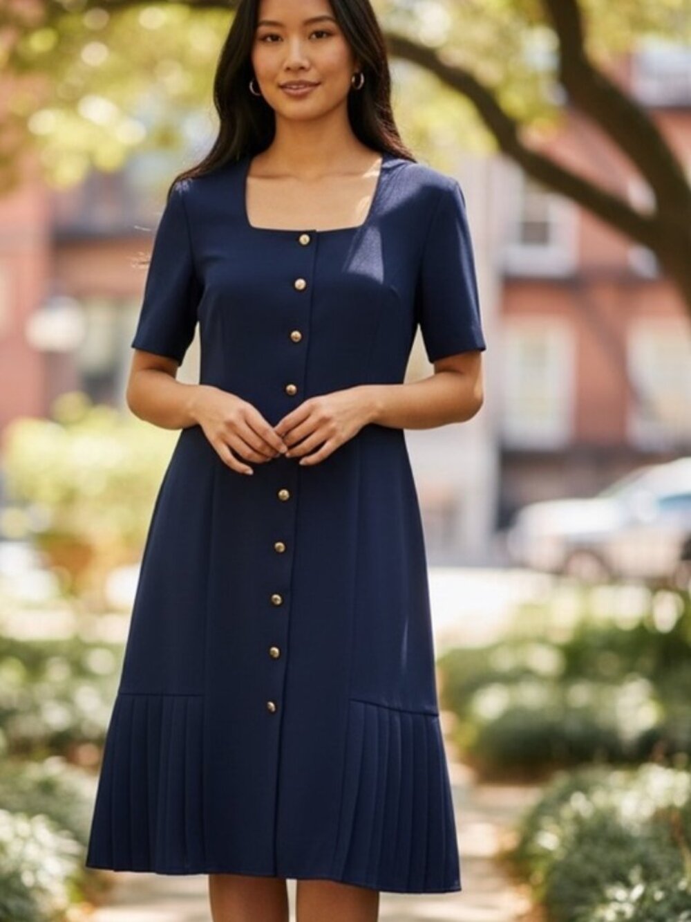 Vintage Liz Claiborne Navy Blue Button Down Dress Size 14
